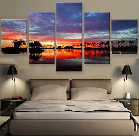 Frame 5 Panels Painting For Living Room Decor Decor Modular High Quality Pictures Wall Pictures For living room, Color - Plum