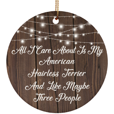 All I Care About Is My American Hairless Terrier & 3 People - Ceramic Circle Ornament