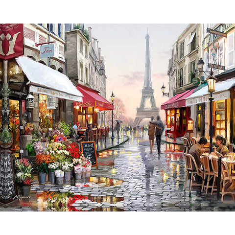 Free 1 - Frameless Paris Street DIY Painting By Numbers Handpainted Canvas Painting Home Wall Art Picture For Living Room Unique Gift